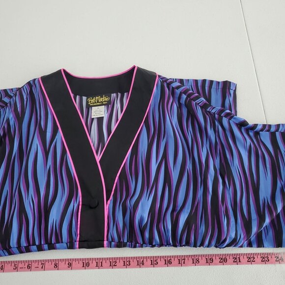 Bob Mackie Womens Shadow Stripe Tigress Kimono Sleeve Silk Top Size XL Artsy - Picture 7 of 9